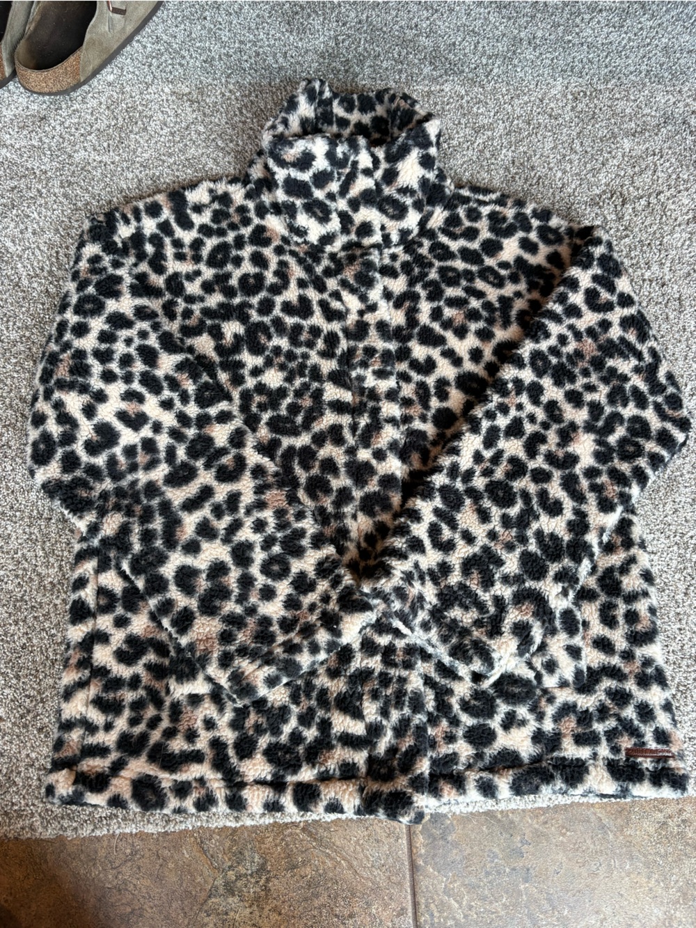 Billabong Black and Cream Leopard Sherpa Poncho
